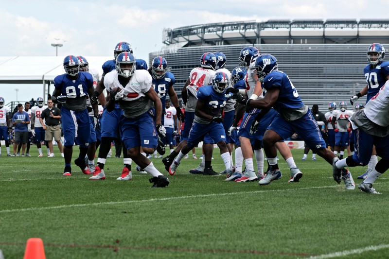 Jenning rushing towards the end zone in practice.  Credit: BOBBY O'HARA/ PureSportsNY