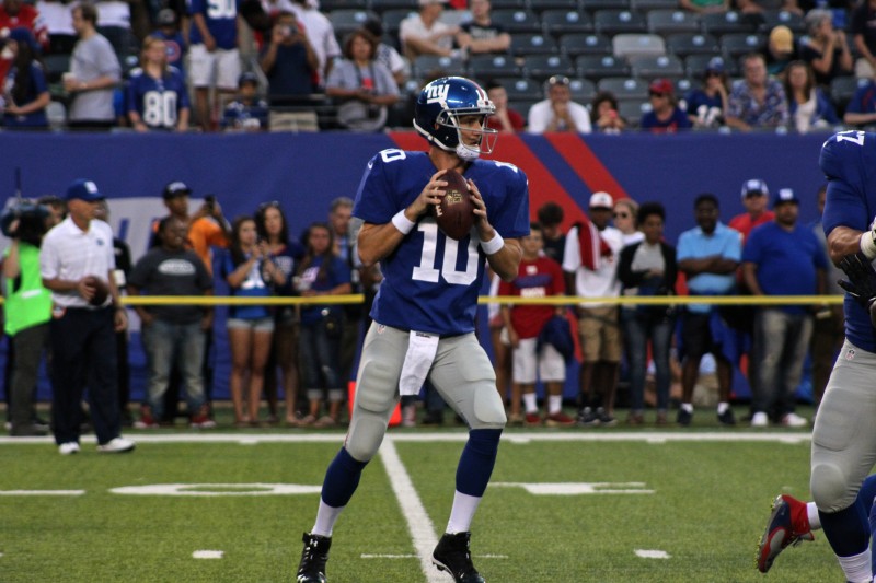 Eli Manning will see plenty of blitz packages vs the Lions and will have to get rid off the ball quickly and efficiently for the Giants offense to excel. Credit: BOBBY O'HARA/PureSportsNY