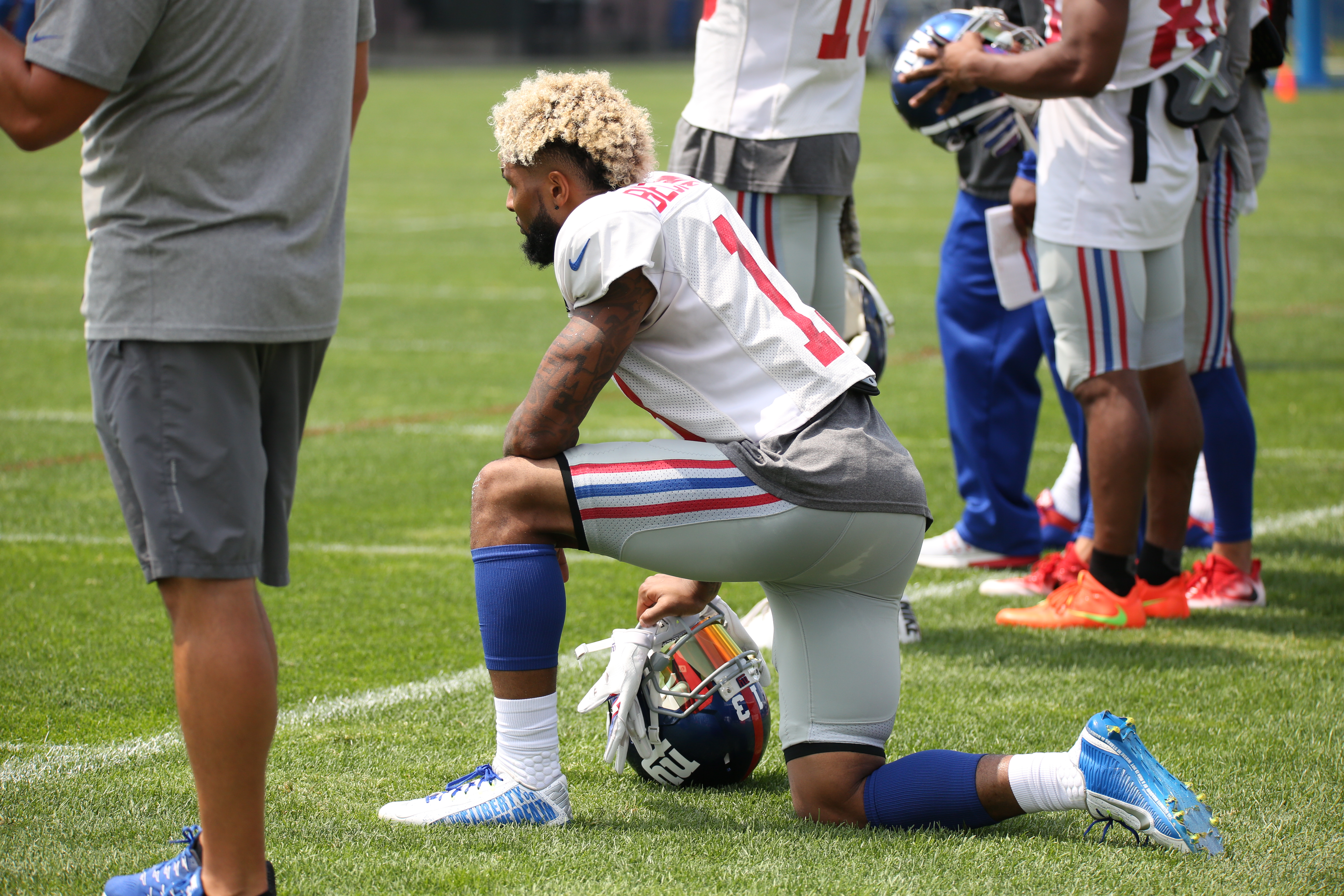 #13 Odell Beckham Jr. looks on from the side during training camp Saturday (photo: Bobby O'Hara)