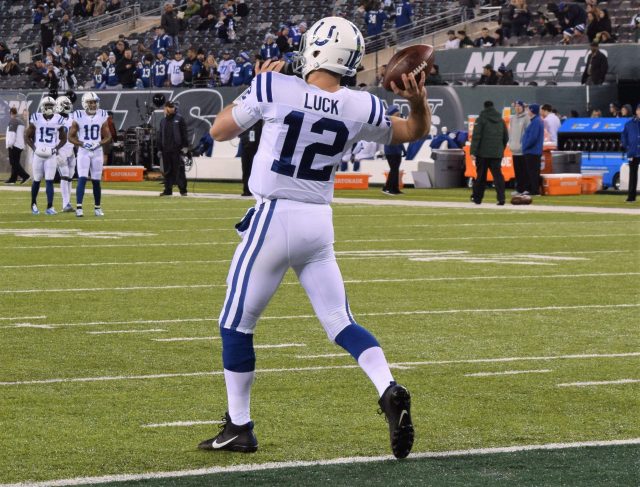 (Photo Credit: Barry Holmes) Luck was phenomenal against the Jets Monday night.