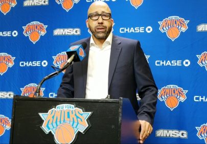 (Photo Credit: Barry Holmes/PureSportsNY) Coach Fizdale spoke on how he was happy with the ball movement on Monday night.